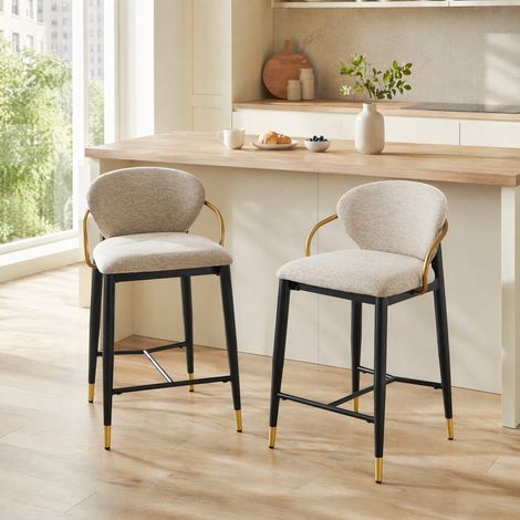 Silla alta bar con respaldo y reposapiés tela OKMYHOME (1/5)