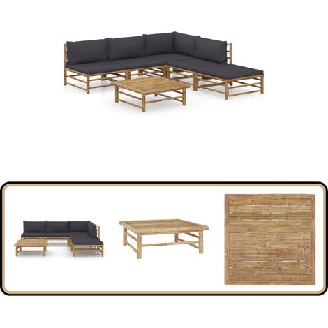 Salon de jardin 6 pcs avec coussins gris foncé bambou - Salon De Jardin - Mobilier De Jardin - Set De Salon - Bamboo Furniture - Chaise Longue