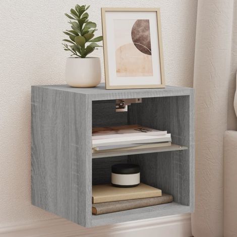 Mueble de TV de pared con luces LED gris 30x28,5x30 cm