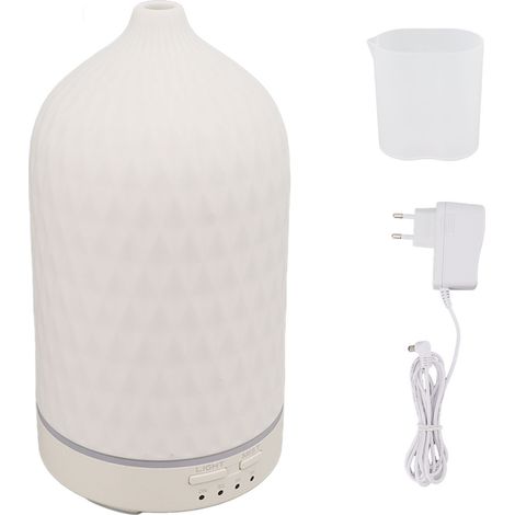 Diffuseur d'huiles essentielles humidificateur en céramique rhombique, diffuseur d'aromathérapie à ultrasons et brume fraîche, avec 7 LED, pour la maison, 110-240 V, blanc, prise européenne (1/5)