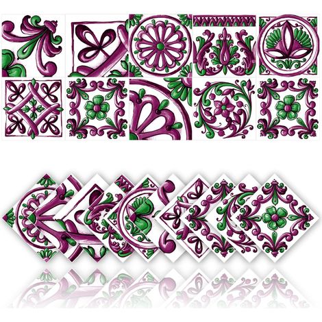 20 Pcs Carrelage Autocollants Cuisine et Salle De Bains Étanche PVC Décoration Murale Stickers Auto-Adhésif Décoration(10x10cm,Violet) (1/5)