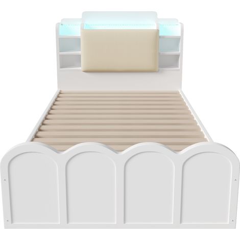 CAIziLit hydraulique 90x200 LED USB-TC, tête rangement, dossier confort blanc (1/5)