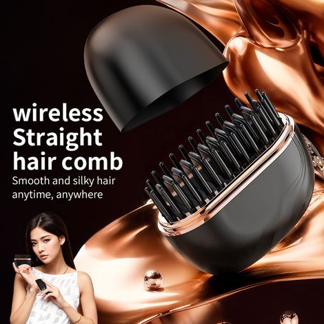 Mini peigne lisseur sans fil avec couvercle - Trois réglages de température, rechargeable, peigne lisseur portable (1/5)