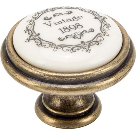 Cyclingcolors – Bouton de meuble 35mm finition porcelaine bronze vintage – Motif vintage 1898 – Hauteur 27mm – Sans vis pour rénovation meuble