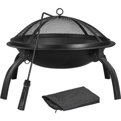 Yaheetech – Brasero extérieur rond 54 cm – Foyer en métal avec couvercle et tisonnier – Pieds pliables pour transport facile – Idéal pour camping et jardin