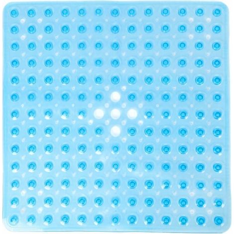 Rutschfeste, quadratische Badematte, transparente PVC-Bade- und Duschmatte, antibakterielle Duschmatte, schimmelhemmende Badematte fürs Badezimmer, 53 cm x 53 cm, blau