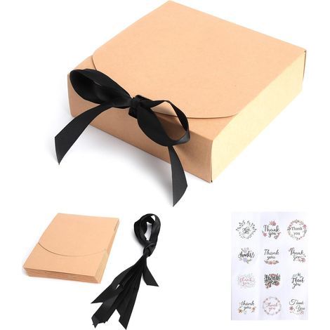 Confezione regalo con coperchio in cartone kraft + 12 adesivi "Grazie" – 10 confezioni regalo per Natale, compleanno, matrimonio – Confezione regalo ecologica e personalizzabile (1/5)