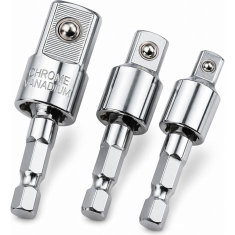 Set 3 Adattatori Per Bussola Trapano Girevoli 360° 1/4" 3/8" 1/2" Acciaio 31489