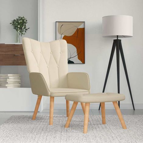 vidaXL Sillón de relax con reposapiés de tela color crema (1/5)
