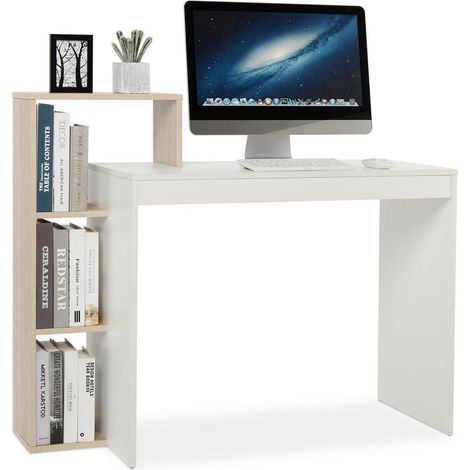 Schreibtisch kleiner Computertisch Regal Weiß und Eichefarben (1/5)