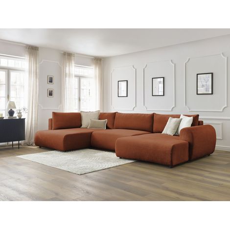BOBOCHIC - Canapé panoramique convertible coffre LUCIEN tissu lisse Angle droit  Orange (1/5)