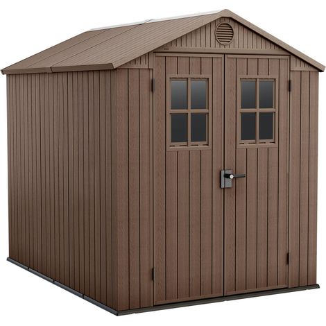 Casa de Jardín Dmora Lagundo 190x244x221h cm Marrón, Resistente al Clima, con Ventanas, Techo a Dos Aguas