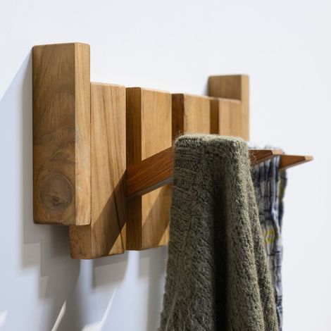 Portemanteau à Visser en Bois Teck Huilé - 35x150x303mm - Porte Manteau Mural (1/4)