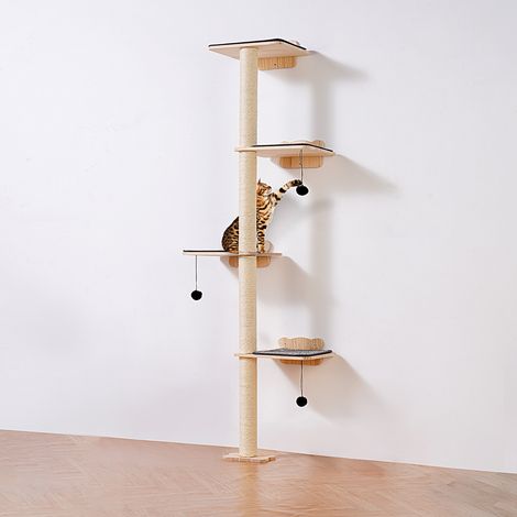 VEVOR 4 Tiers Cat Tree, Cat Wall Furniture Set with 4 Jumping Boards, Wall-Mounted Cat Floating Shelf up to 40 lbs, 12 mm Pine Wood Cat Perch for Sleeping, Playing, and Climbing (1/5)