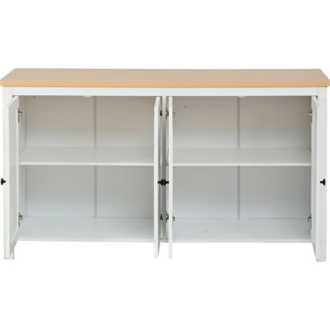 Credenza bianca moderna in MDF con 4 ante e 2 ripiani, 140 x 40 x 78 cm (1/5)