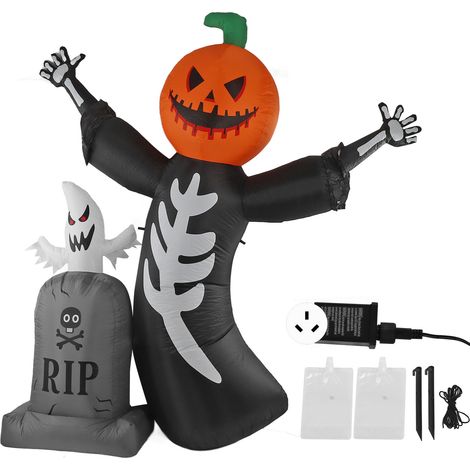 Aufblasbare Halloween-Kürbisgrab-Dekoration mit LED, Geisterkürbiskopf, IP44, 100–240 V, australischer Stecker (1/5)