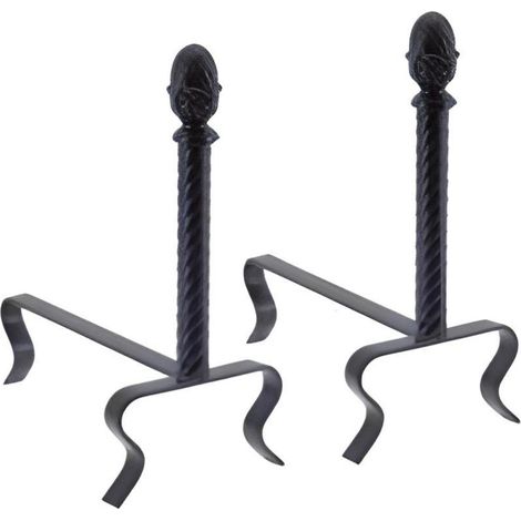 Lot de 2 chenets à buche en fer forgé noir et or – Dimensions 39 x 39 cm – Design classique pour cheminée – Visiodirect