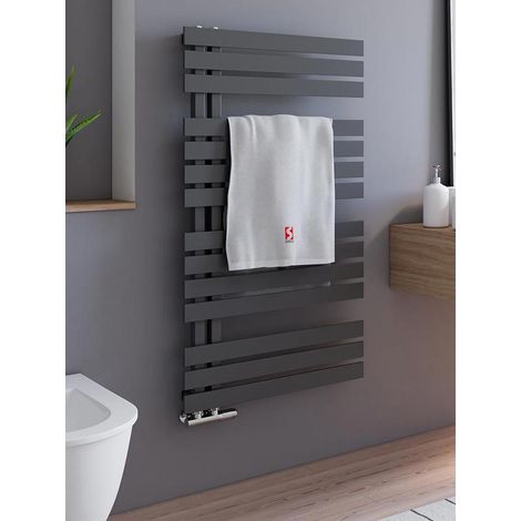 Schulte Badheizkörper Breda, flacher Designheizkörper mit seitlich versetztem Mittelanschluss, Stahl pulverbeschichtet in Anthrazit, 106 x 60 cm (1/5)