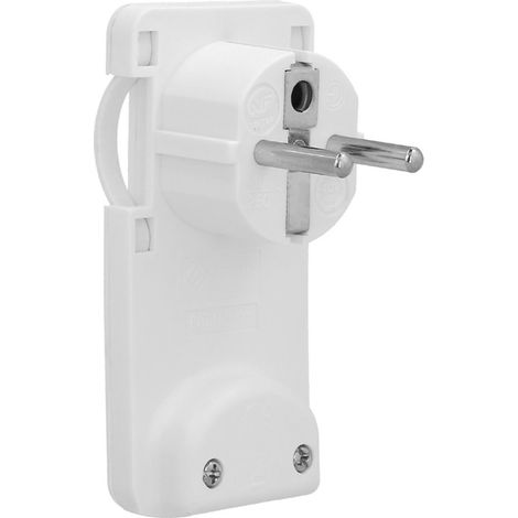 Ultraflacher Stecker mit Ausziehgriffen und 7mm Schuko-Buchse und Erdungsstift (16A 250V)