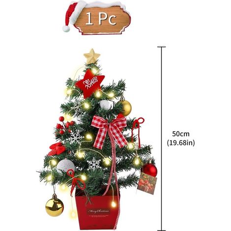 Sapin de Noël artificiel avec lumières LED, mini sapin de Noël de 45 cm, sapin de table, petit sapin de Noël avec socle et décorations. (1/2)