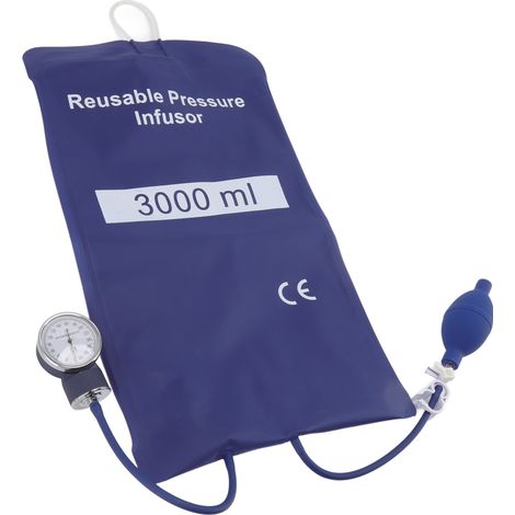 Poche de perfusion sous pression de 3000 ml avec pompe et manomètre métallique pour perfusion rapide de sang (bleue) (1/5)
