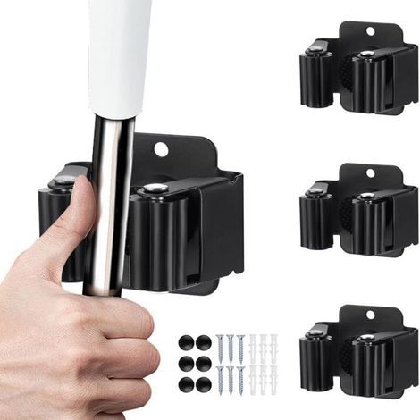 Support Mural pour Balai et Serpillière, Organisateur d’Outils de Jardin, Rangement pour Râteau et Pelle, Acier Inoxydable Noir Mat, Fixation Murale Robuste (1/5)