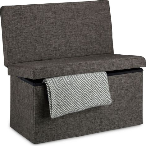 Relaxdays Sitzhocker mit Lehne, HxBxT:73x76x38cm, Sitzbank & Sitzwürfel aus Leinen, Aufbewahrungsbox, braun