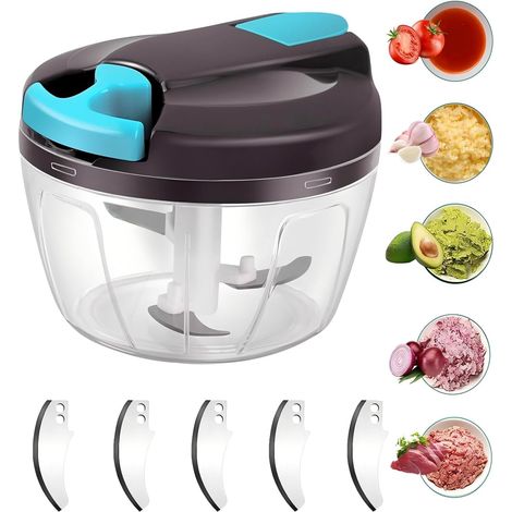 Onion Slicer 520 ml, manuel avec 3 lames en acier inoxydable 5 lames et 1 mixeur supplémentaires, hachoir à oignons, hachoir manuel (1/5)