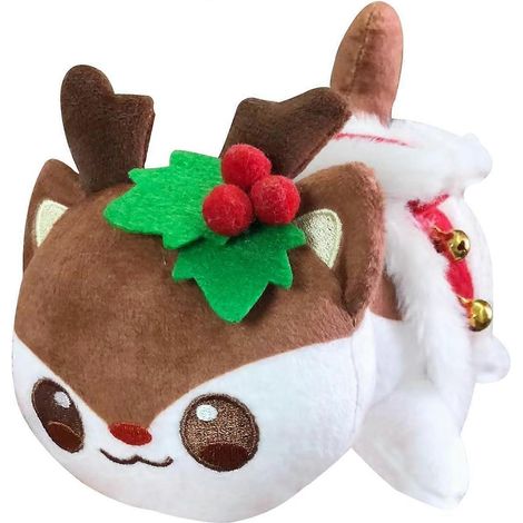 Peluche Chat 3D, Douce Peluche Chat Meemeows, Cadeau d'anniversaire ou de fête pour enfants, petite amie et sœurs (Chat Cerf Jingle Bell) (1/5)