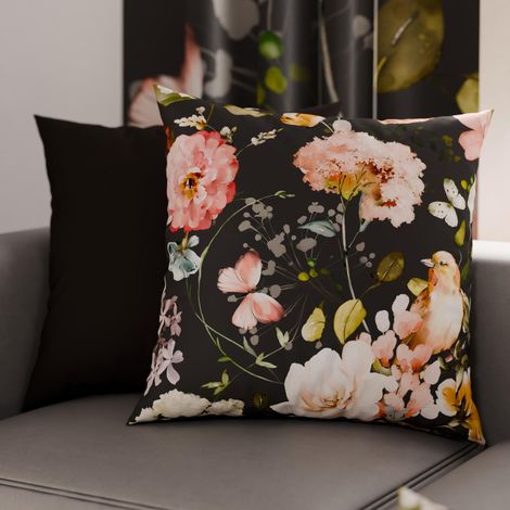 Lot de 2 Taies d'Oreillers 30x30 cm 100% Microfibre Hypoallergénique, Housse Oreiller Rectangulaire Floral Noir, Paquet de 2 (1/3)
