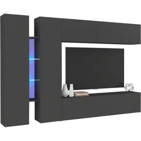 Dmora - Parete attrezzata Enstatite, Set salotto porta TV a 4 ante, Mobile soggiorno multiuso, 100% Made in Italy, cm 280x30x180, Antracite (1/5)