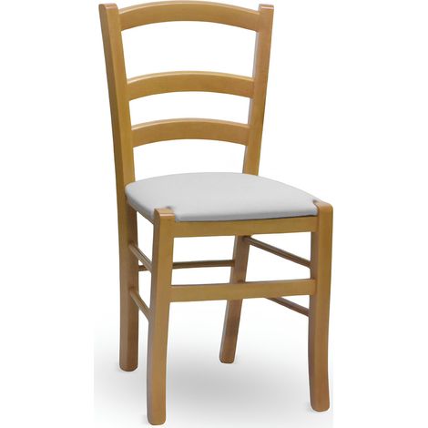 Sedia in legno Venezia noce chiaro con seduta imbottita similpelle grigio chiaro