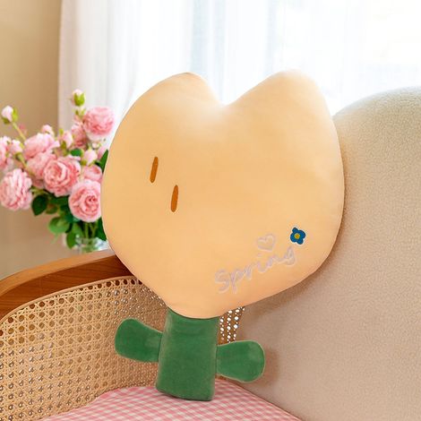 Oreiller fleuri, simulation, mignon, dessin animé, poupée fleur, oreiller en peluche, jaune, taille L (1/5)