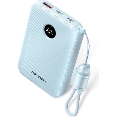 Batterie externe Vention 10 000 mAh, 2 ports USB-C, 1 port USB-A avec écran, 22,5 W, bleue (1/3)