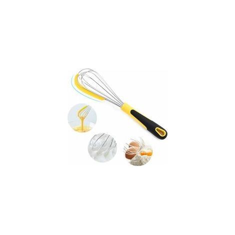 Fouet Acier Inoxydable avec Silicone Poignée & Racloir, Fouet Oeuf Whipping Manuel Cuisine INOX Professionnel, Egg Dough Hand Whisk Wiper Ball, Fouet Rond Mayonnaise Manuelle Creme Sauce (27cm) (1/5)
