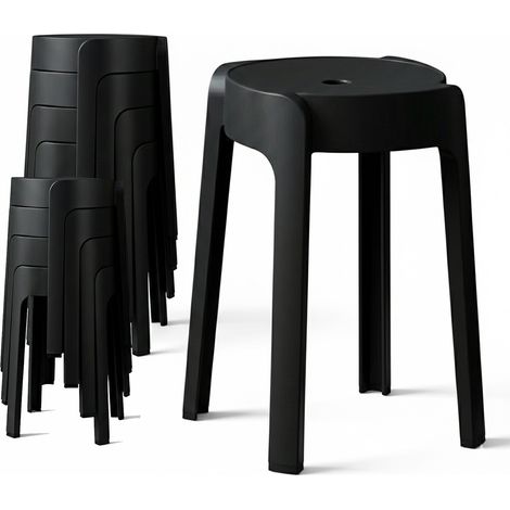 8 Tabourets Gigognes empilables BM HOME TAB-NOIR en plastique, légers pour la maison, salle de classe, cuisine, jardin (1/5)