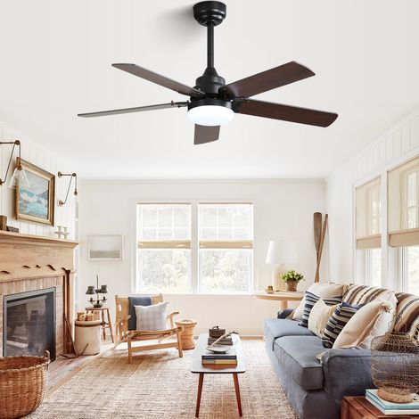 Deckenventilator 106.7 cm Mattschwarz MDF mit LED-Beleuchtung, Fernbedienung, DC-Motor und Timer (1/5)