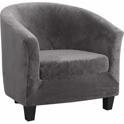Velvet Club Chair Slipcover Two-Piece Set Stretch Chair Slipcover Lounge Chair Slipcover Bath Chair Cover with Cushion Cover (Grey) MUMU (1/4)