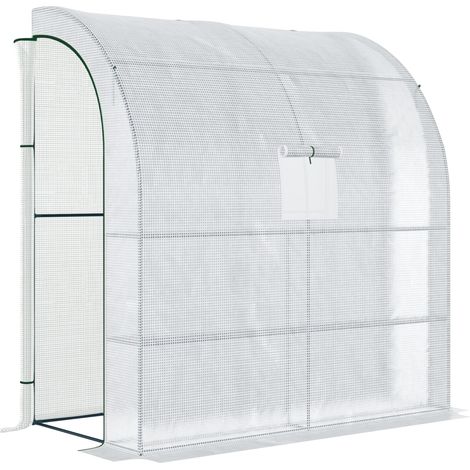 Serra da giardino addossata 200 x 100 x 215 cm in acciaio e PE bianca con porte avvolgibili - CHICFURN (1/5)