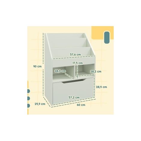 Librería infantil 60x29,9x90 cm de MDF verde claro con cajón, ahorro de espacio – MEUBLIV (1/5)