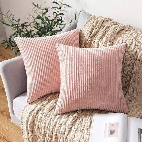 Lot de 2 Decorative Housse de Coussin en Velours Côtelé Canapé Taie d'oreiller Douce pour Maison Salon Chambre Clic Clac 45x45cm Rose (1/4)
