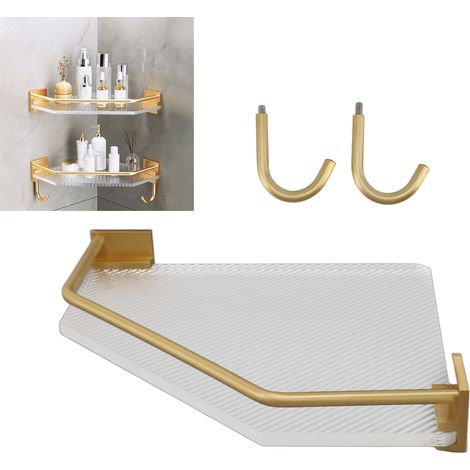 Dreieckiges Ablagefach ohne Bohren für Bad, Küche und Toilette selbstklebende Acryl-Wandbefestigung mit Haken. (1/5)