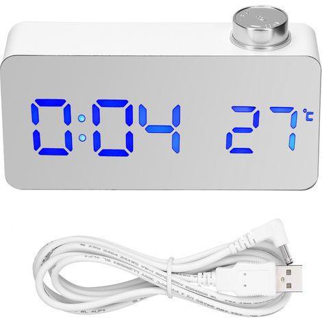 Spiegelknopf mit LED, moderner elektronischer Wecker für das Schlafzimmer, blaues Licht (1/5)