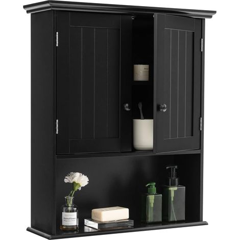 COSTWAY Mobiletto Pensile da Bagno, Mobile Armadietto Bagno sospeso con 2 Porte, Armadietto a Muro delle Medicine, Mensola Regolabile, Capacità di 30 kg (Nero)