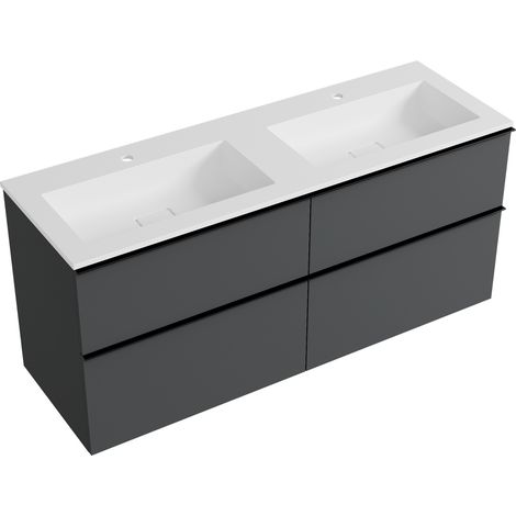 Unterschrank Bernstein LAVOA 120 cm mit Mineralguss Waschbecken BRUXELLES - Metallgriff Chrom, Anthrazit matt, Waschbecken Weiß matt mit Hahnloch