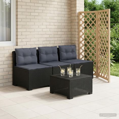 Canapé de Jardin 3 Places Aspect Rotin PP Anthracite avec Coussins Gris Clair - PANGIVO (1/5)