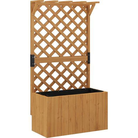 Jardinière sur pied avec treillis, bac à fleurs en bois massif, trous d'évacuation et doublure, 64 x 33 x 122 cm, bois naturel (1/5)