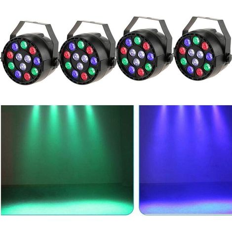 Juego de 4 15 W LED RGB Flat PAR Lights DMX Stage Lighting 7 Control Channels LED Disco Ball Party Lighting Headlamps