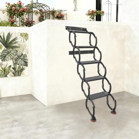 Wandmontierte Klappleiter, 5 Stufen, teleskopierbare Stufenleiter, einziehbare Klapptreppe (1/5)