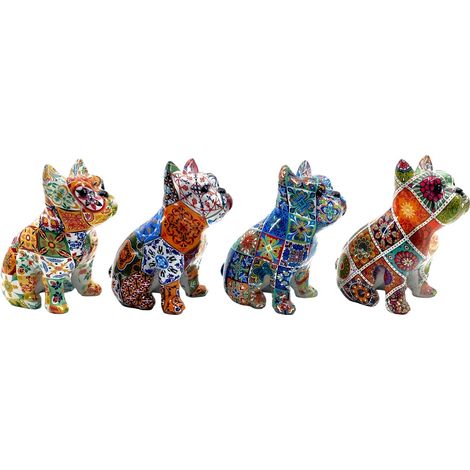 Statuetta decorativa in resina raffigurante un cane, stile colorato e artistico
